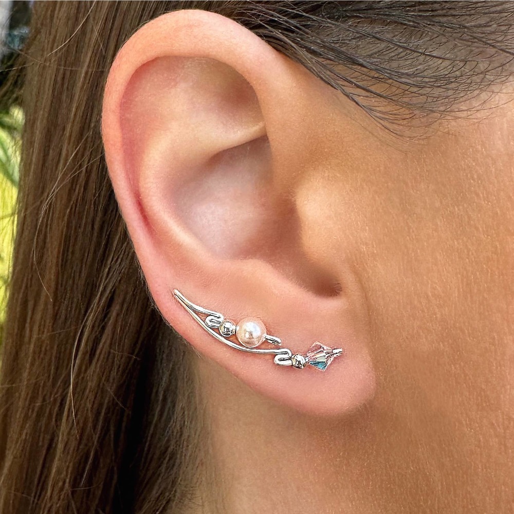Elegant Silver and Pearl Ear Cuff